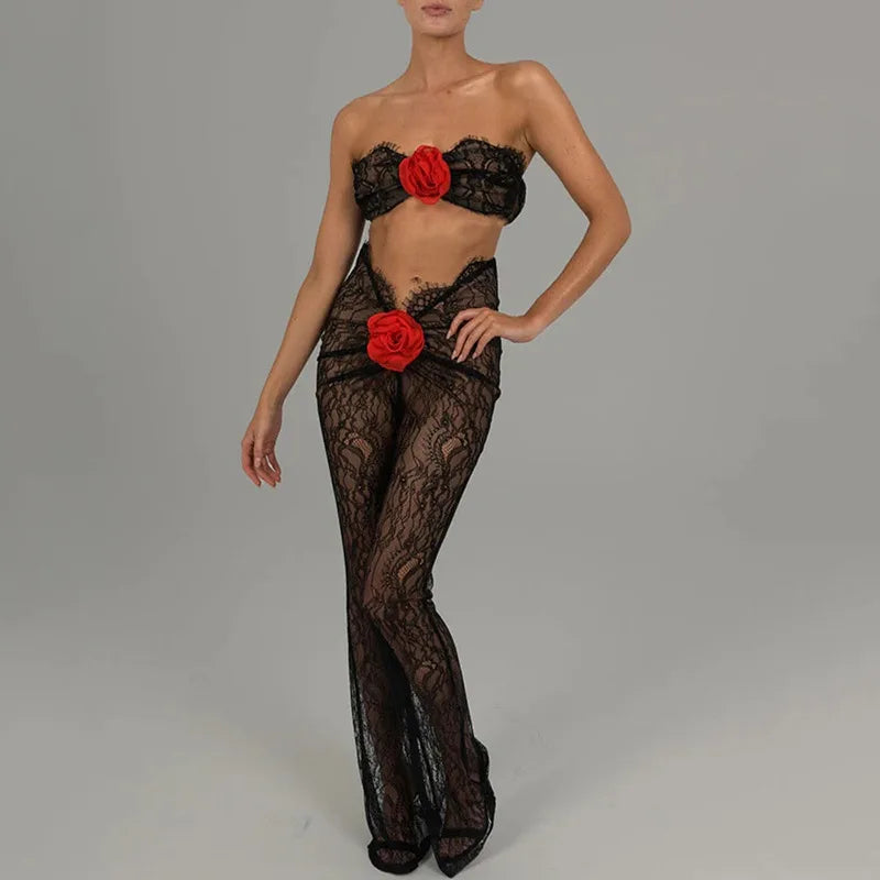 tuta pizzo con rosa