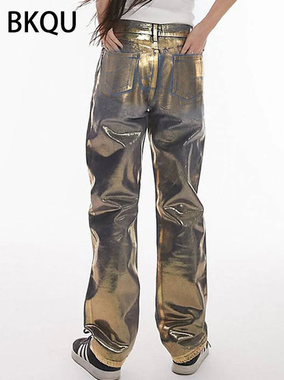 Metallic Jeans dritti a vita alta